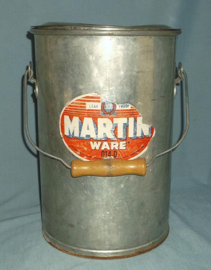 Vintage Martin Ware Large Metal Food Canister w/ Lid Bail Handle w/ Wood 014-D