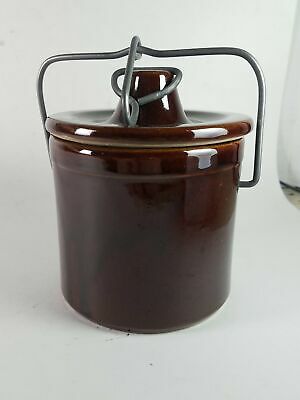 Kitchen Brown Canister With Wire Lock Lid Pottery