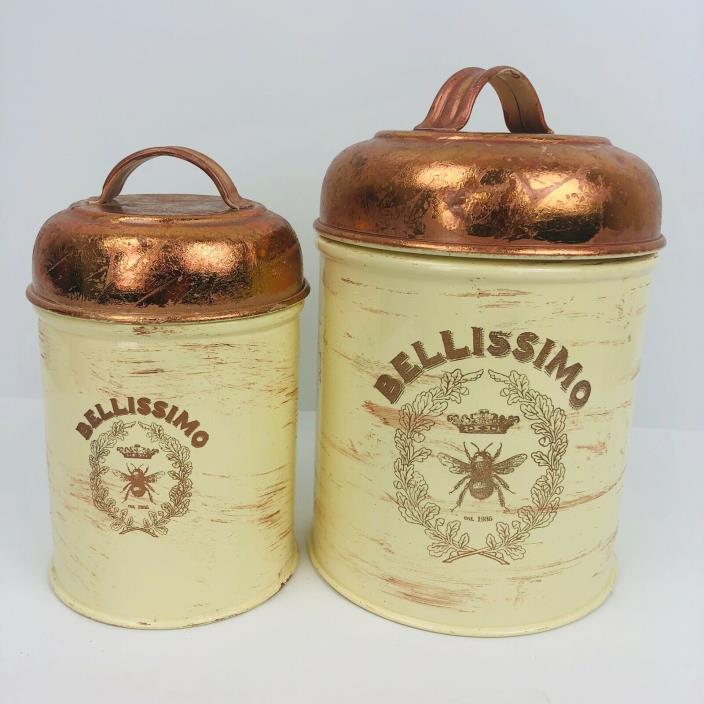 Bellissimo Metal Kitchen Canisters Set of 2 Copper Farmhouse French Bee Crown