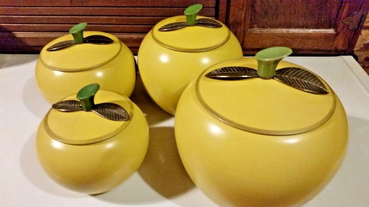 MCM Set of 4 Vintage Aluminum Yellow Apple Kitschy Kitchen Canister Set 1960's