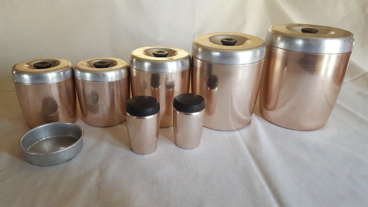 WEST BEND CANISTER SET, PINK ALUMINUM, WITH GREASE CANISTER AND STRAINER, S & P