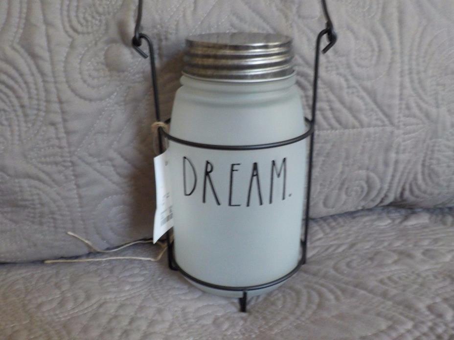 RAE DUNN Frosted Mason Jar DREAM in Wire Holder Hanging NEW
