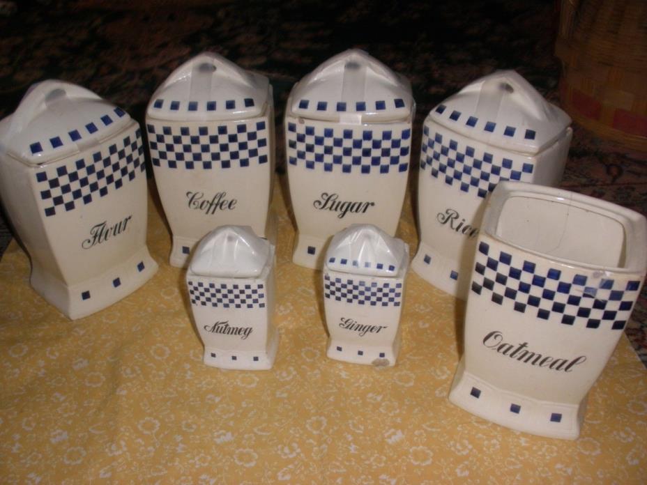 Large Vintage German Porcelain Canister Set Blue & White
