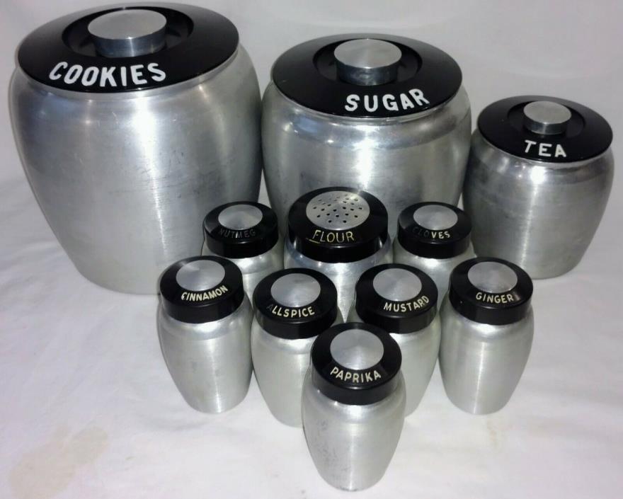 Vintage Kromex Canisters Spice Jars Aluminum 11 Piece Set