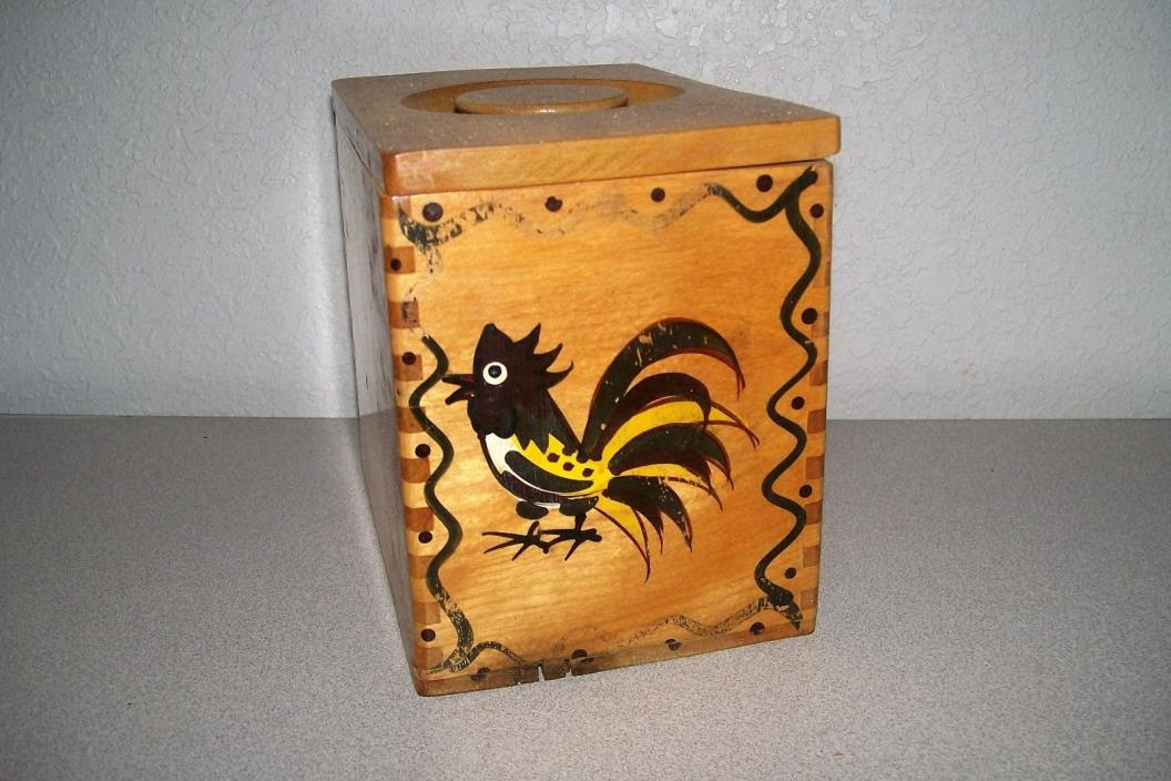 Vintage Rooster Chicken Hand Painted Wooden Box Canister 6