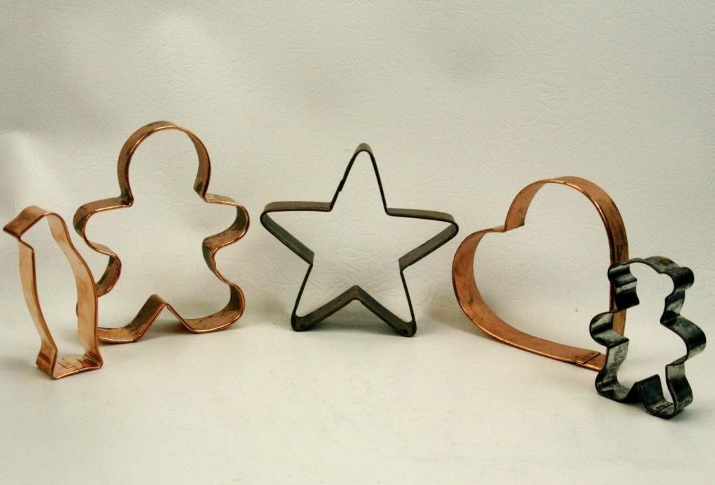 5 Vintage and New Cookie Cutter Lot 5 Some Copper Holiday Cookie Cutters