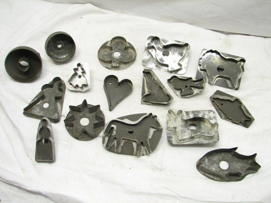 Early Tin Cookie Cutters Farm Animals Folk Art Duck Rooster Star Cow/Horse Heart
