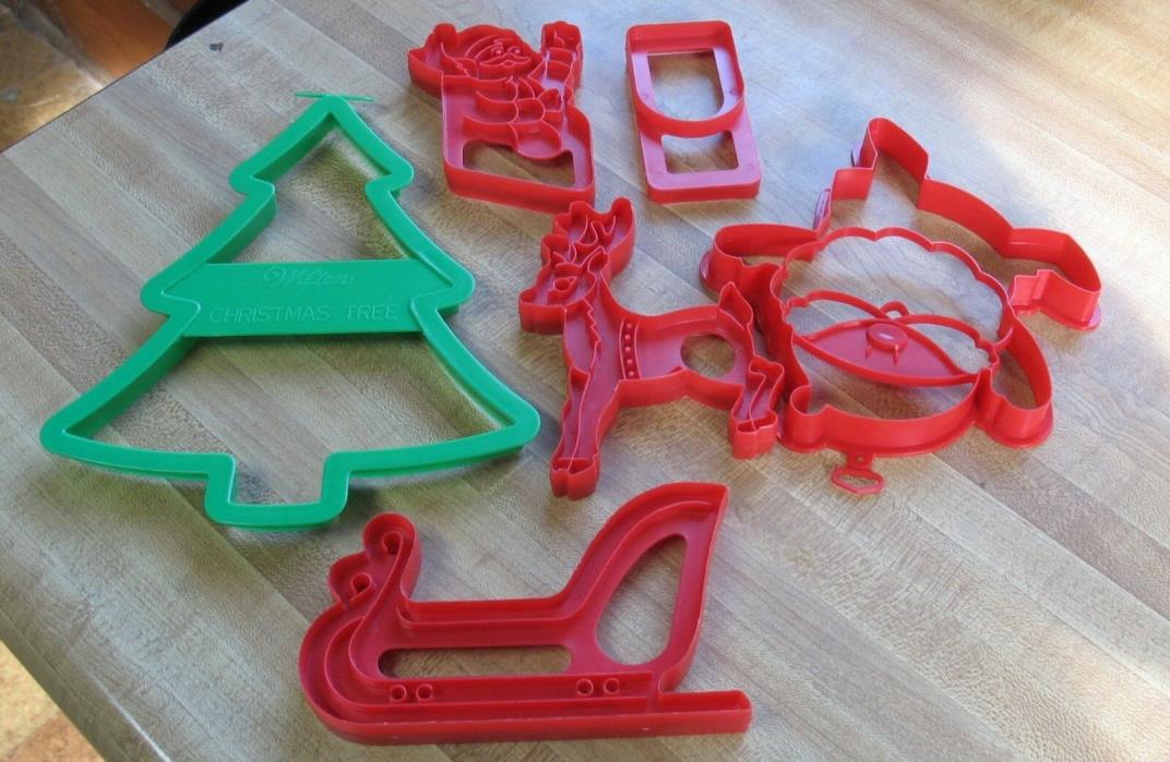 Lot 6 Large Vintage Red Green Plastic Christmas Cookie Cutters  Wilton Tree