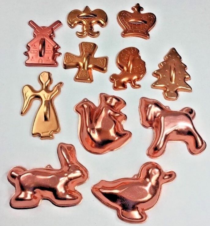 Vintage Lot of Copper Cookie Cutters and Small Cake/Jello Molds