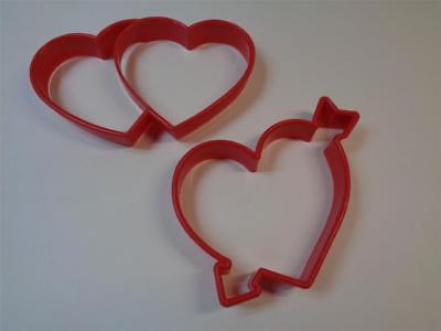 Valentine Double Red Heart & Heart w Arrow Cookie cutters Plastic Lot of 2