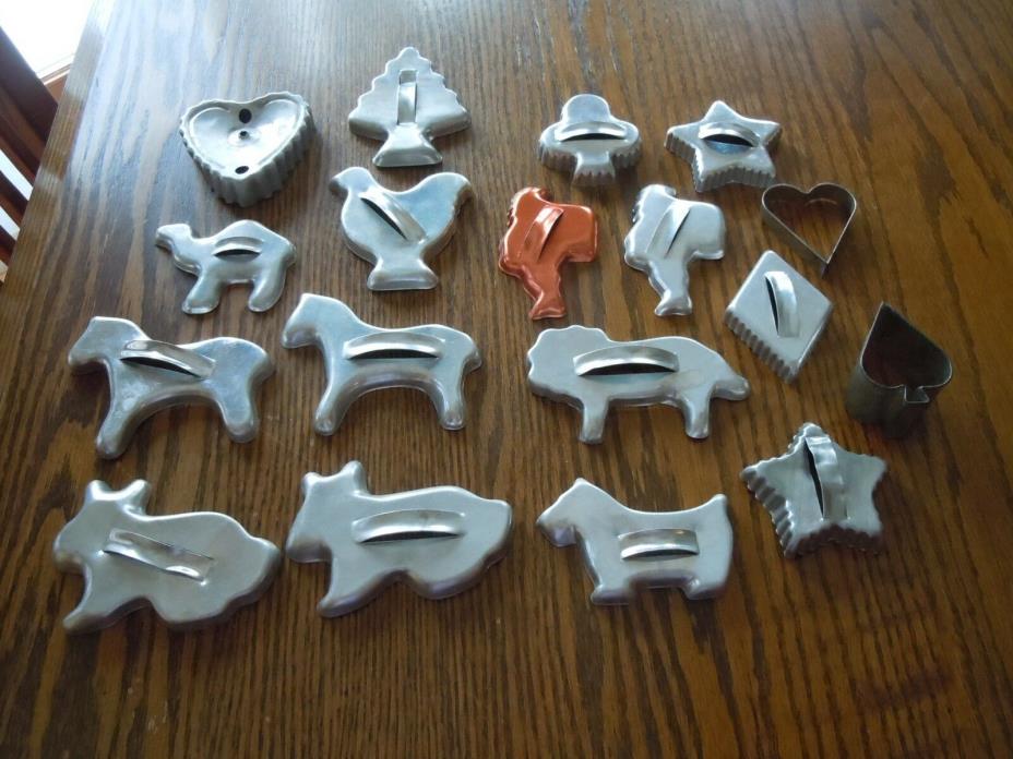 Lot of 18 Vintage Aluminum & Copper Cookie Cutters Camel Lion Bunny Horse Clubs