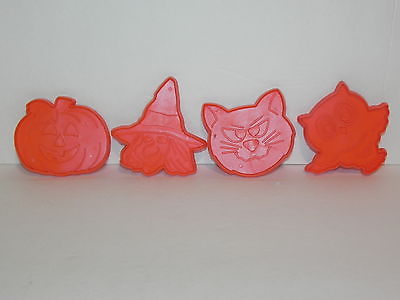 4 Vintage HALLMARK HALLOWEEN Hard Plastic COOKIE CUTTERS Witch Cat Owl Pumpkin