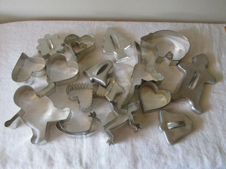 Assorted Metal Cookie Cutters, Aluminum and Tin:  Lot of 16