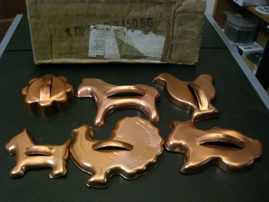 Lot of 6 Vintage Copper Color Metal Cookie Cutters from General Mills