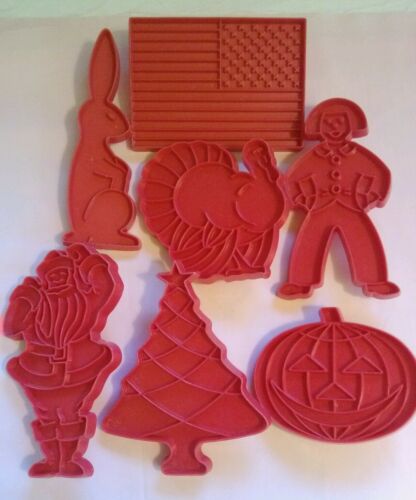 7 Vintage Lovely Red Plastic Holiday Cookie Cutters~ High Quality!!