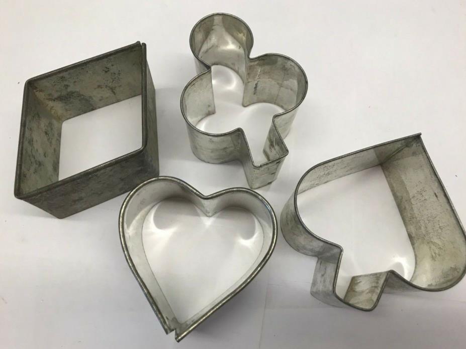 Vintage Lot BISCUIT Dough COOKIE CUTTER Tin Metal Antique CARD SET Diamond Heart