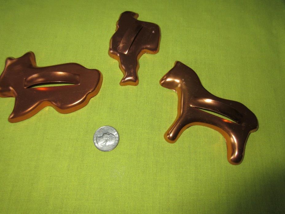 COPPER COOKIE CUTTERS HORSE RABBIT & SANTA MINTY CONDITION NEVER USED