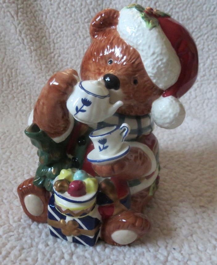 Vintage Cracker Barrel  Christmas Santa Teddy Bear Teapot In original box