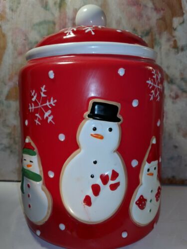 Hallmark Sugar Cookie Snowman Red Holiday Cookie Jar Christmas