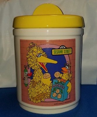 Large Vintage 1980 Sesame Street Cookie Jar Big Bird Yellow Lid MUPPET Inc.