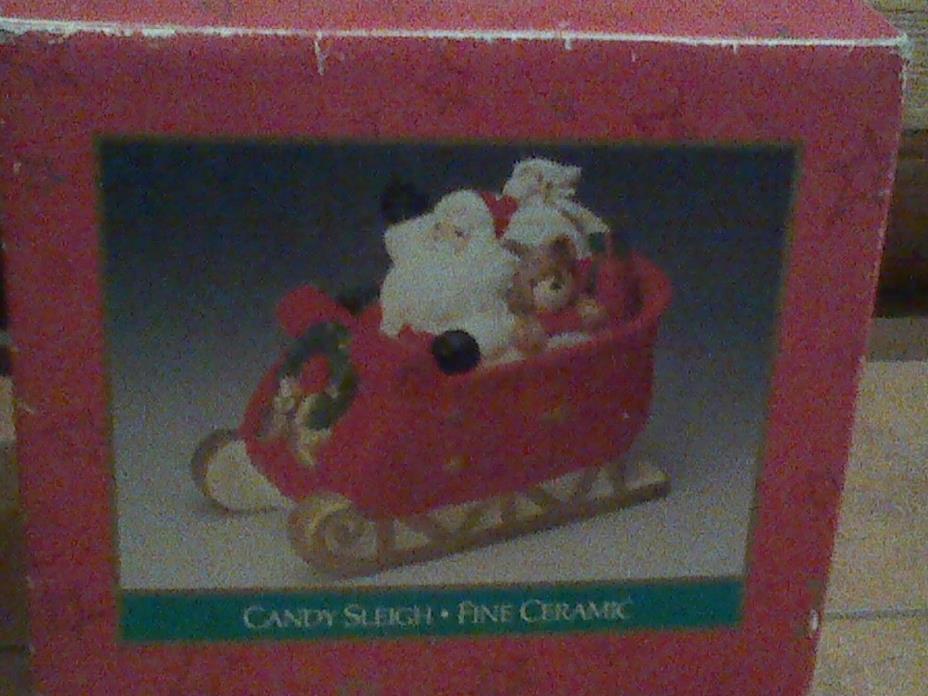 Hand Painted Candy Santa in Sleigh, Cookie Jar. Mervyns Christmas Collectibles