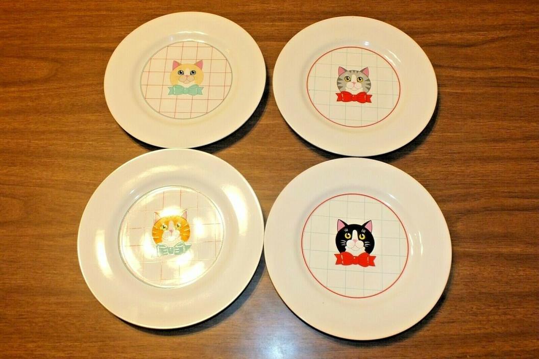 Vintage Vandor 1982 Pelzman Design Salad Plates Set of 4 Japan Cats Kitties Bows
