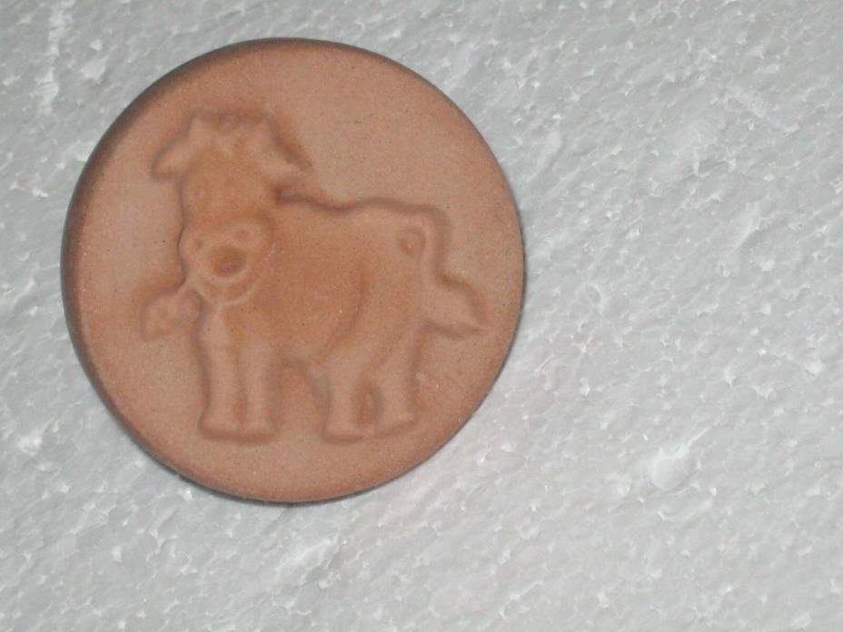 Terra Cotta Cookie Stamp Cow Green Handle Unmarked
