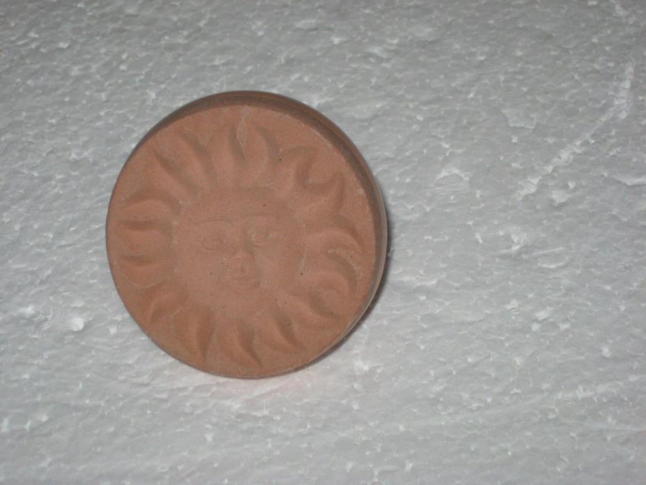 Terra Cotta Cookie Stamp Sun With Face Peach Handle Unmarked