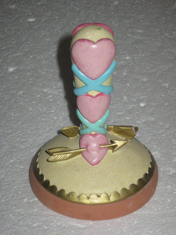 Large Decorative Terra Cotta Cookie Stamp 2 Hearts Arrow Unmarked