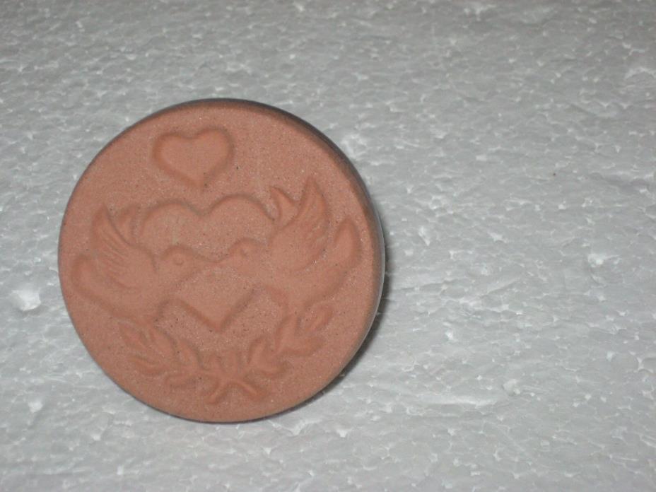Terra Cotta Cookie Stamp 2 Doves Heart Burgundy Handle Unmarked