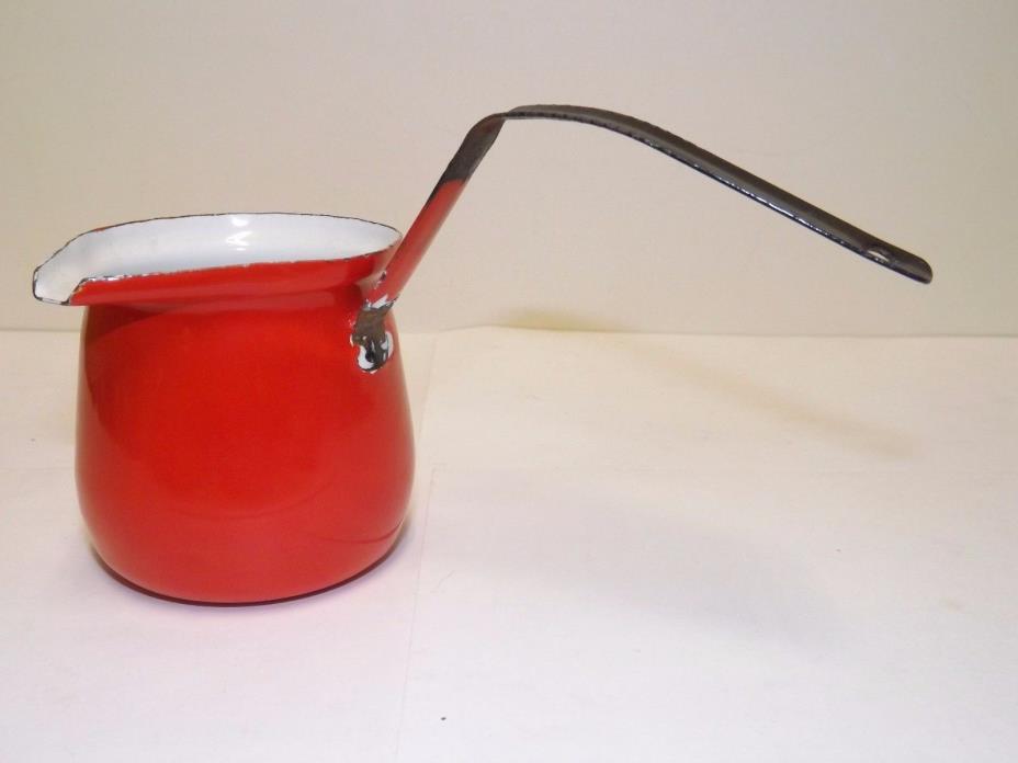ENAMELWARE RED WHITE BLACK FROTHING POT POURING PITCHER
