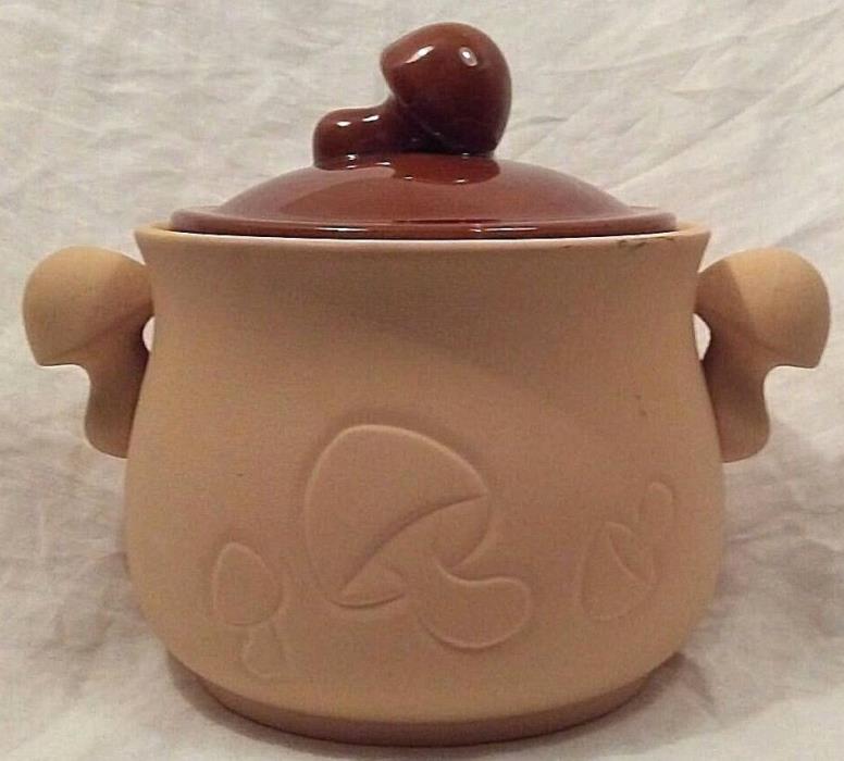 VTG 70's Bean Pot Mushrooms George Imports Ceramic Brown Glazed Stoneware Japan