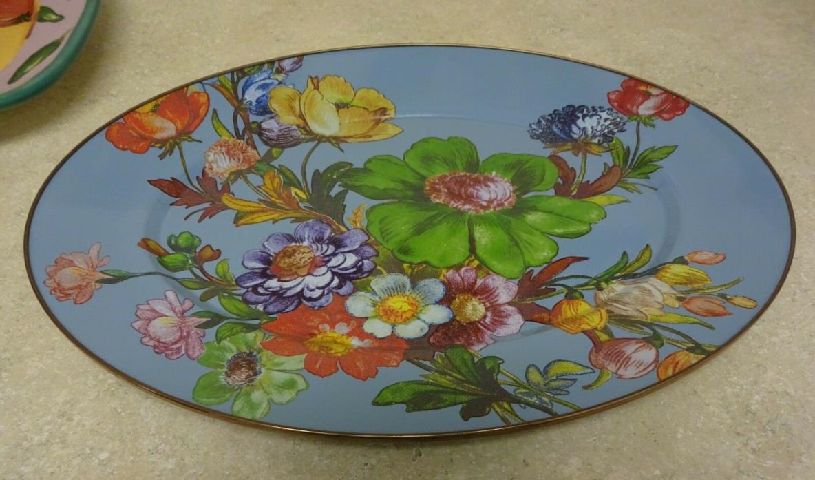 Mackenzie Childs Flower Market Large Oval  Platter  Enamel  Blue  19