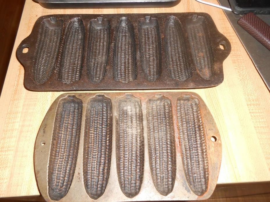 vintage cast iron cornbread pans 7 slot and 5 slot
