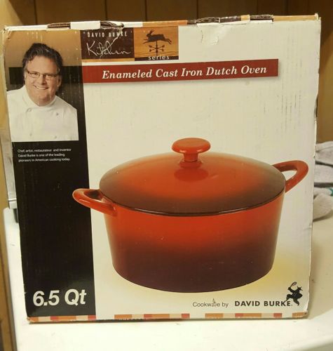 Large Cast Iron Casserole Dish 6.5 QT Enameled Red David Burke Cookware
