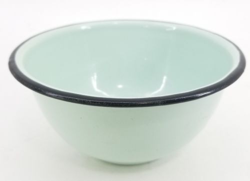 Enamelware Bowl Robins Egg Blue/Aqua Fruit Cereal Snack Dish Metal, Black Rim