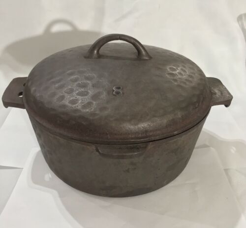 Vintage Cast Iron Lidded Pot #8 w/3-handles - See Pics