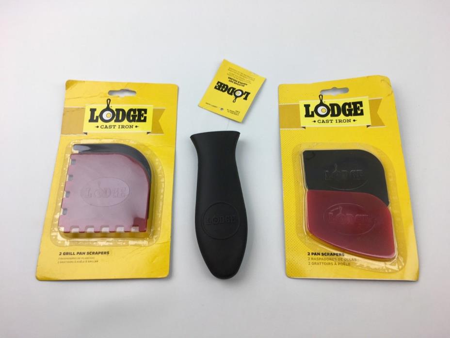 NEW Lodge Cast Iron Lot 4 Scrappers for Grill & Pan 2 of Each - Silicone Handle