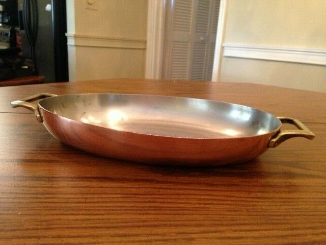 VINTAGE COPPER AU GRATIN FISH OMELETTE OVAL PAN 12 inches.