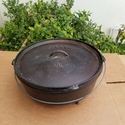 Lodge 16 Cast Iron Camp Dutch Oven Made Is USA HTF Discontinued Great Piece