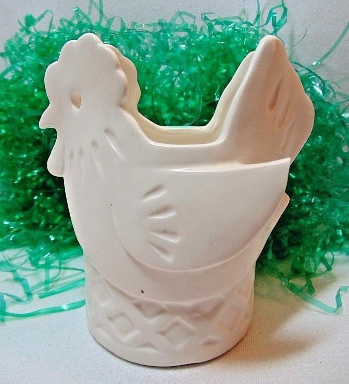 Dept 56 EGG CUP Cut & Stamped Fired Clay White Chicken Hen On Nest