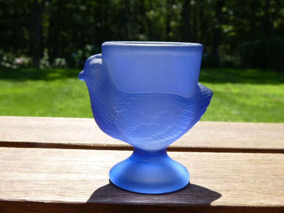 Antique Frosty Cobalt Blue Chicken Shaped Egg Cup Made In France