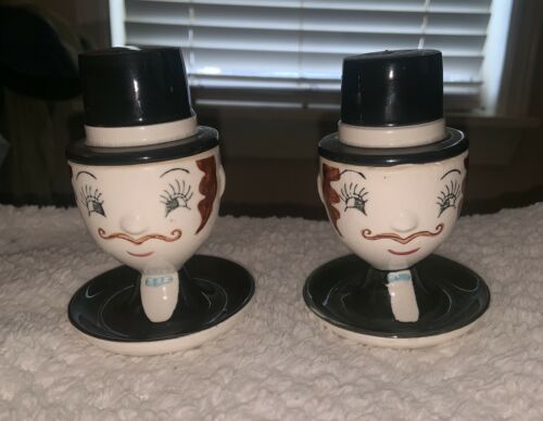 RARE BETSONS MAN EGG CUP WITH SALT/PEPPER SHAKER TOP HAT