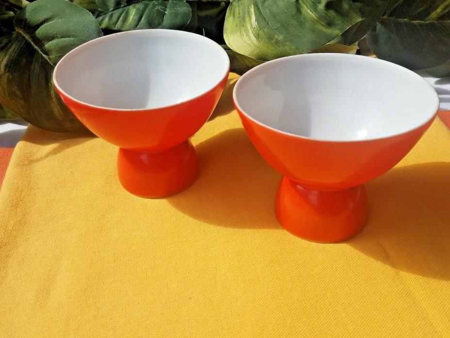 Set of 2 Vintage Viking Egg Cups - Hand Made in Japan - Red Orange Signed