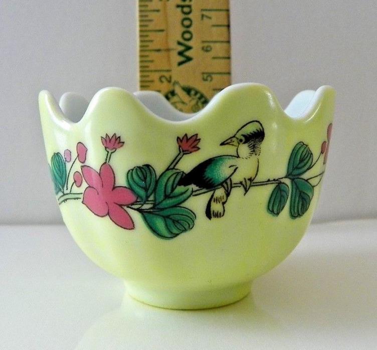 Vintage Chinese Porcelain Hand Painted Scalloped Egg Cup Holder Birds & Flowers