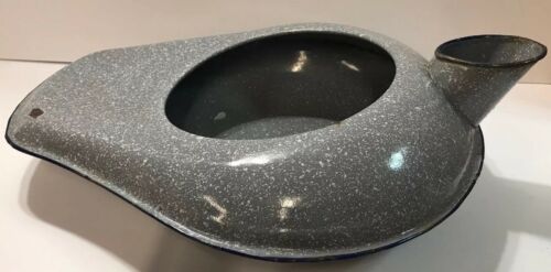 Vintage Gray Graniteware Enamel Bed Pan Urnial Pot Enamelware