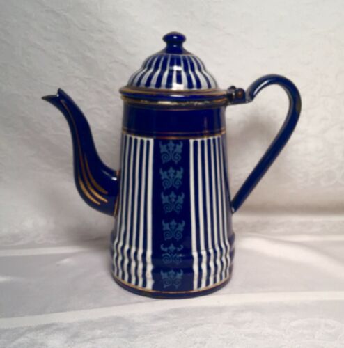 Antique Graniteware Enamelware Teapot Coffeepot French