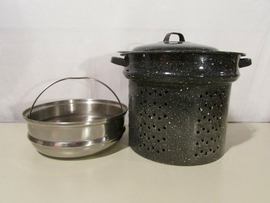 Vtg Graniteware Steamer Strainer Pasta Insert w/lid & Tramontine SS Basket