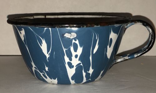 Vintage Blue White Swirl Graniteware Enamelware Mug Cup