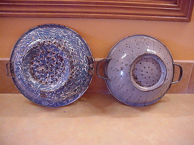 Graniteware Pans, Lot of 2: one blue and white and one grey.